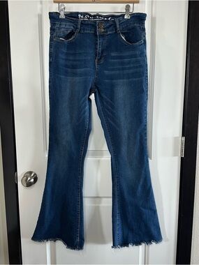 Pastel High Rise Flare Jeans Raw Hem Indigo Wash | Size 15/16
